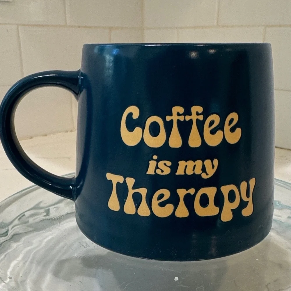 Coffee is My Therapy Navy Blue Coffee Mug with Gold Text